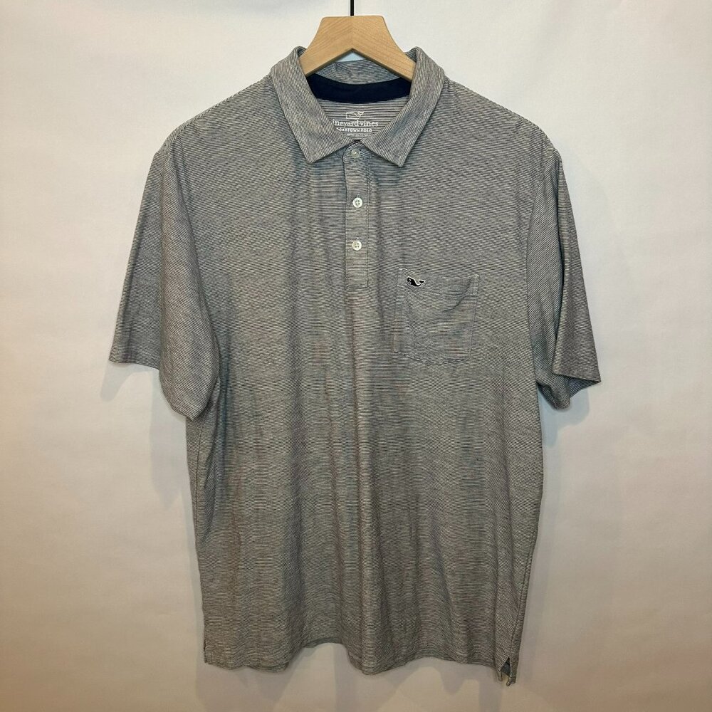 Vineyard Vines Edgartown polo blue and white stripes golf performance wear L